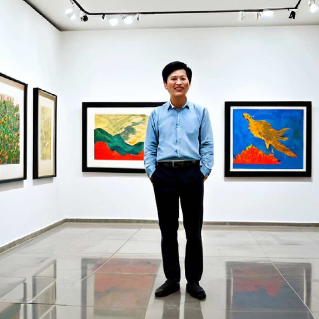 미술평론가 자격 취득 후 취업 팁 - **

A confident art curator, fully clothed in stylish, modest Vietnamese áo dài cách tân (modernized...
