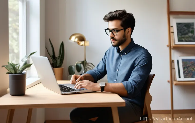미술평론가 연봉 협상 전략 - **A focused art critic evaluating a painting in a gallery.**
    A female art critic in her late 30s...