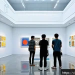 Home 17 미술평론가 교육 과정 - A modern contemporary art gallery interior in Ho Chi Minh City, featuring diverse artworks including...