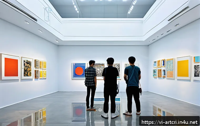 미술평론가 교육 과정 - A modern contemporary art gallery interior in Ho Chi Minh City, featuring diverse artworks including...