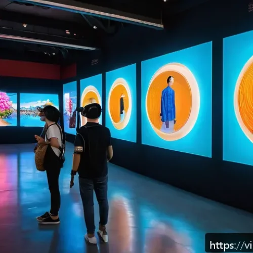 Home 28 미술평론가의 다양한 분야 연구 - A vibrant digital art gallery in Ho Chi Minh City featuring interactive VR and AR installations, div...
